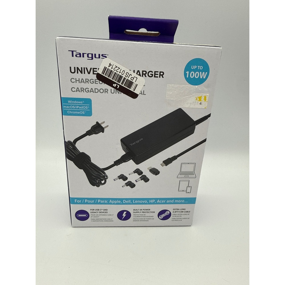 Targus Universal Laptop Charger Unisex OS Black New 100W USB-C Legacy Tips